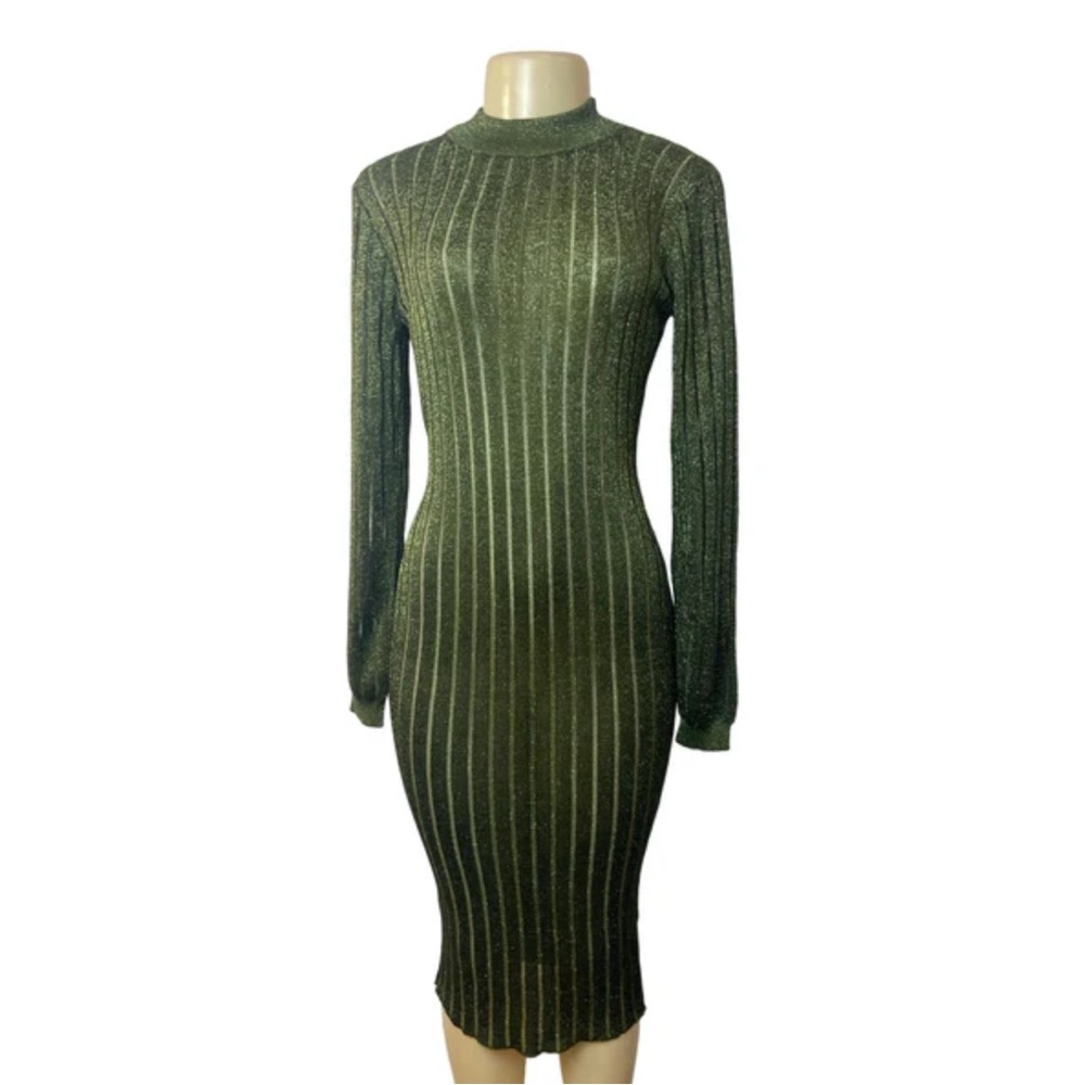 Nasty Gal Sparkling Green Long Sleeve Knit  Dress
